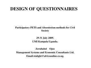 DESIGN OF QUESTIONNAIRES