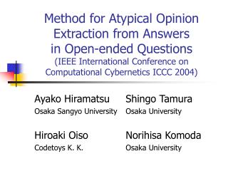 Ayako Hiramatsu	Shingo Tamura Osaka Sangyo University	Osaka University
