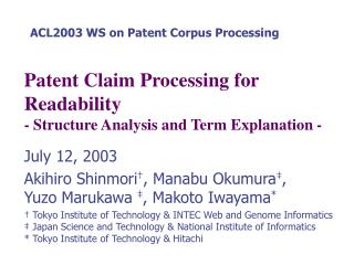 Patent Claim Processing for Readability - Structure Analysis and Term Explanation -