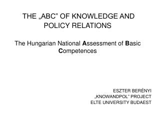 ESZTER BERÉNYI „KNOWANDPOL” PROJECT ELTE UNIVERSITY BUDAEST