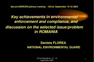 Second BERCEN plenary meeting - Ohrid, September 15-16 2003
