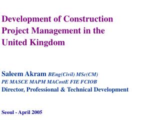 Development of Construction Project Management in the United Kingdom