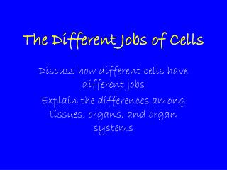 The Different Jobs of Cells