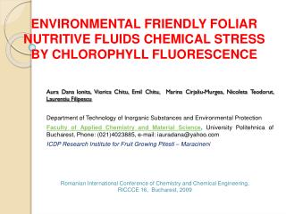 environmental friendLy foliar nutritive fluids chemical stress by chlorophyll fluorescence