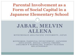 Parental Involvement as a Form of Social Capital in a Japanese Elementary School