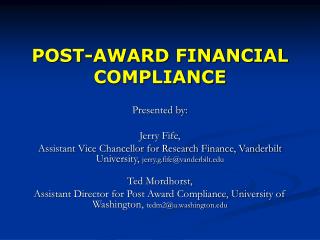 POST-AWARD FINANCIAL COMPLIANCE