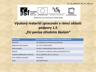 Výukový materiál zpracován v rámci oblasti podpory 1.5 „EU peníze středním školám“