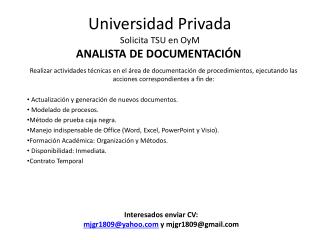 Universidad Privada Solicita TSU en OyM