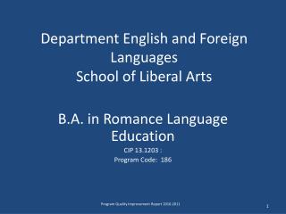 Department English and Foreign Languages School of Liberal Arts