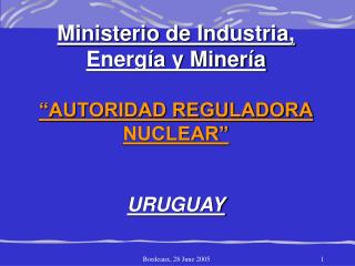 Ministerio de Industria, Energía y Minería “AUTORIDAD REGULADORA NUCLEAR” URUGUAY