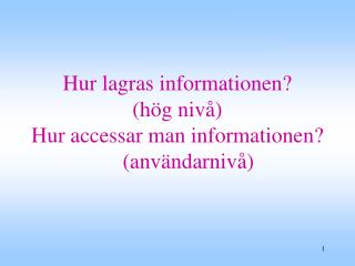 Hur lagras informationen? (hög nivå) Hur accessar man informationen? (användarnivå)