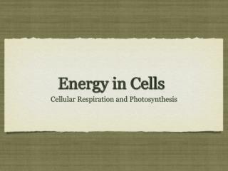 Energy in Cells