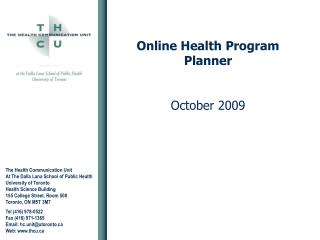 Online Health Program Planner October 2009