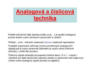 Analogová a číslicová technika