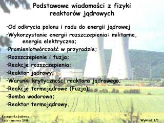 Podstawowe wiadomości z fizyki reaktorów jądrowych
