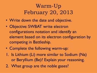 Warm-Up February 20, 2013