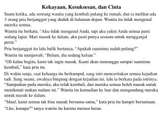 Kekayaan, Kesuksesan, dan Cinta