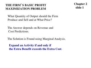 THE FIRM ’ S BASIC PROFIT MAXIMIZATION PROBLEM