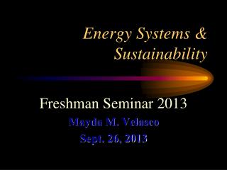 Energy Systems &amp; Sustainability