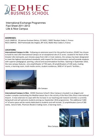 International Exchange Programmes Fact Sheet 2011-2012 Lille & Nice Campus