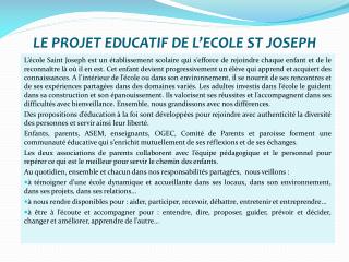 LE PROJET EDUCATIF DE L’ECOLE ST JOSEPH