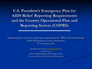 Harmonization of donor reporting requirements for ARV’s and related drugs