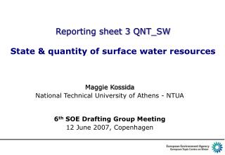 Reporting sheet 3 QNT_SW State &amp; quantity of surface water resources