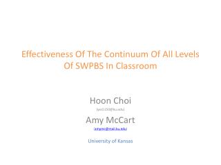 Effectiveness Of The Continuum Of All Levels Of SWPBS In Classroom