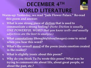 DECEMBER 4 TH WORLD LITERATURE