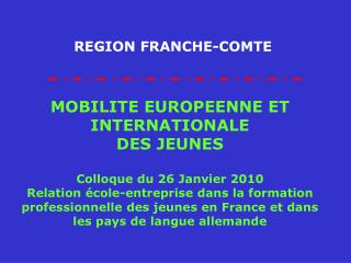 MOBILITE EUROPEENNE ET INTERNATIONALE DES JEUNES Colloque du 26 Janvier 2010