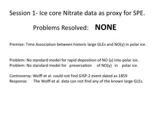 Session 1- Ice core Nitrate data as proxy for SPE. Problems Resolved: NONE