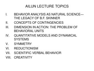 AILUN LECTURE TOPICS