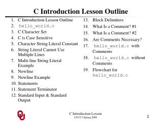 C Introduction Lesson Outline