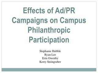 Effects of Ad/PR Campaigns on Campus Philanthropic Participation