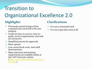 Transition to Organizational Excellence 2.0