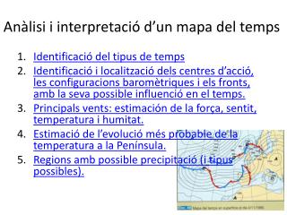 Anàlisi i interpretació d’un mapa del temps