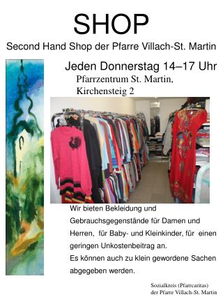 Jeden Donnerstag 14–17 Uhr Pfarrzentrum St. Martin, Kirchensteig 2