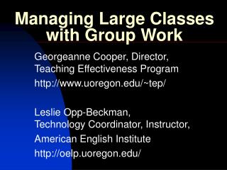 Managing Large Classes with Group Work
