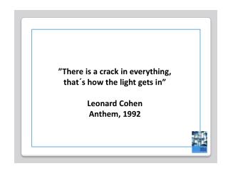 ”There is a crack in everything, that´s how the light gets in” Leonard Cohen Anthem, 1992