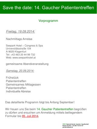 Save the date: 14. Gaucher Patiententreffen