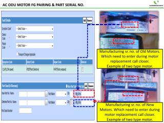 AC ODU MOTOR FG PAIRING &amp; PART SERIAL NO.