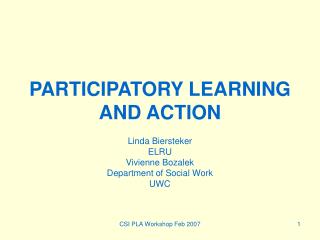 PARTICIPATORY LEARNING AND ACTION