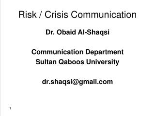 Risk / Crisis Communication