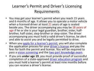 Learner’s Permit and Driver’s Licensing Requirements