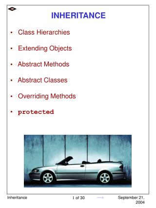 INHERITANCE Class Hierarchies Extending Objects Abstract Methods Abstract Classes