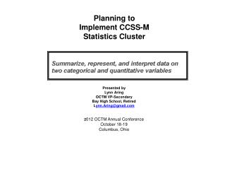 Planning to Implement CCSS-M Statistics Cluster