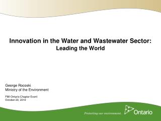 Innovation in the Water and Wastewater Sector: Leading the World