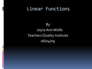 Linear Functions