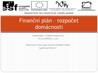 Finanční plán – rozpočet domácnosti