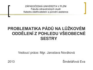 PROBLEMATIKA PÁDŮ NA LŮŽKOVÉM ODDĚLENÍ Z POHLEDU VŠEOBECNÉ SESTRY